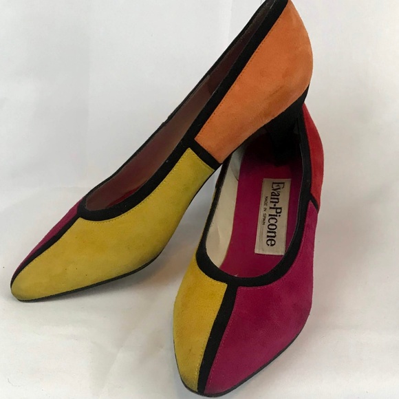 Evan Picone Shoes - Vintage 80s Evan Picone Color Block Suede Pumps